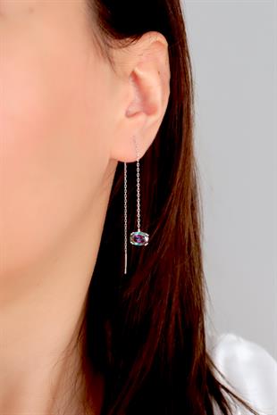 925 Ayar Gümüş Mistik Topaz Zincir Küpe