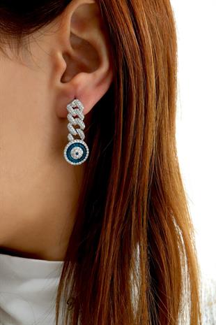 925 Ayar Gümüş Nazar Detaylı Gurmet Küpe