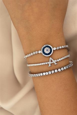 925 Ayar Gümüş Nazar Detaylı Su Yolu Bileklik