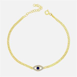 925 Ayar Gümüş Nazar Göz Detaylı Gurmet Zincir Bileklik