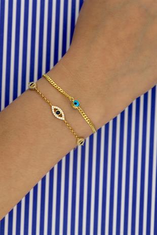 925 Ayar Gümüş Nazar Göz Detaylı Gurmet Bileklik