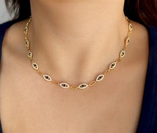 925 Ayar Gümüş Nazar Göz Detaylı Kolye