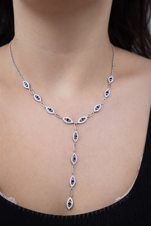 925 Ayar Gümüş Nazar Göz Detaylı Y Model Gümüş Kolye