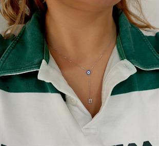 925 Ayar Gümüş Nazar Sallantılı Harf Kolye