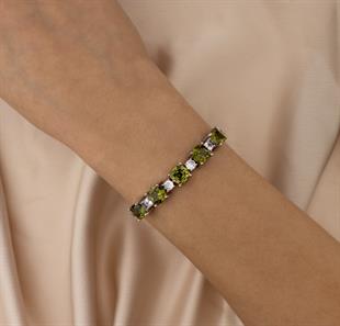 925 Ayar Gümüş Olive Taşlı Asansörlü Bileklik