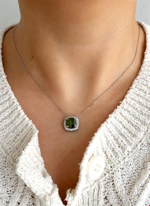 925 Ayar Gümüş Olive Taşlı Kolye