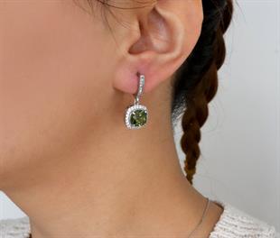 925 Ayar Gümüş Olive Taşlı Küpe
