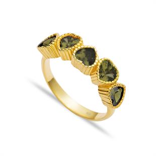 925 Ayar Gümüş Olivia Sıralı Kalp Yüzük