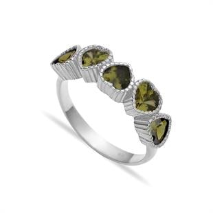 925 Ayar Gümüş Olivia Sıralı Kalp Yüzük