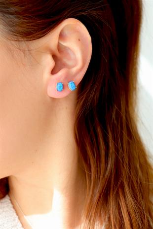 925 Ayar Gümüş Opal Oval Taş Küpe