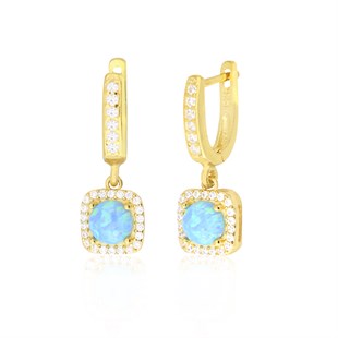 925 Ayar Gümüş Opal Taş Kare Pırlanta Modeli Takı Seti