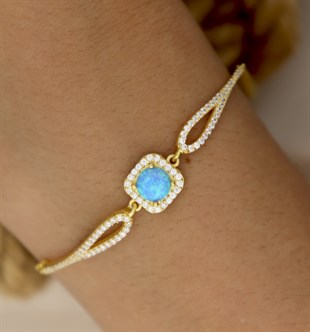 925 Ayar Gümüş Opal Taş Kare Pırlanta Modeli Bileklik