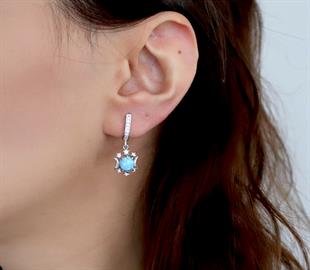 925 Ayar Gümüş Opal Taşlı Güneş Ay ve Yıldız Tasarım Küpe