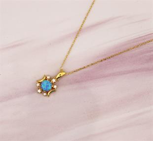 925 Ayar Gümüş Opal Taşlı Güneş Ay ve Yıldız Tasarım Kolye