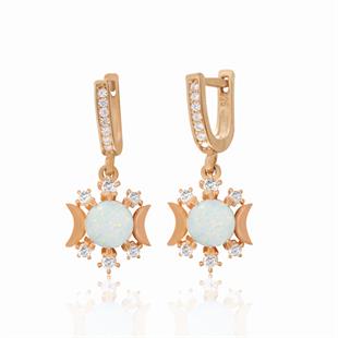 925 Ayar Gümüş Opal Taşlı Güneş Ay ve Yıldız Tasarım Küpe