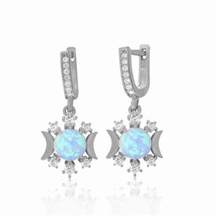 925 Ayar Gümüş Opal Taşlı Güneş Ay ve Yıldız Tasarım Küpe