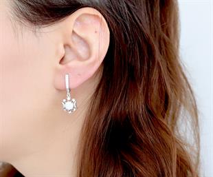 925 Ayar Gümüş Opal Taşlı Güneş Ay ve Yıldız Tasarım Küpe