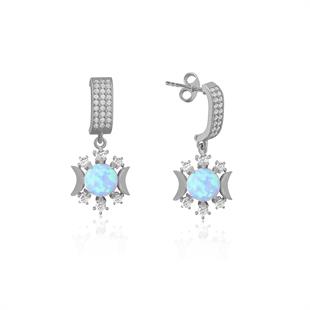 925 Ayar Gümüş Opal Taşlı Güneş Ay ve Yıldız Tasarım Küpe