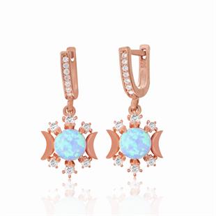 925 Ayar Gümüş Opal Taşlı Güneş Ay ve Yıldız Tasarım Küpe