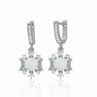 925 Ayar Gümüş Opal Taşlı Güneş Ay ve Yıldız Tasarım Küpe
