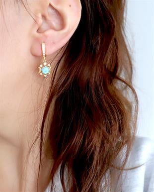 925 Ayar Gümüş Opal Taşlı Güneş Ay ve Yıldız Tasarım Küpe