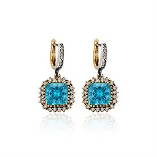 925 Ayar Gümüş Otantik Aqua Kare Ice Cut Taşlı Hürrem Küpe