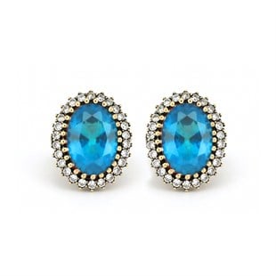 925 Ayar Gümüş Otantik Aqua Oval Taşlı Hürrem Sultan Küpe