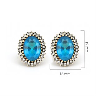 925 Ayar Gümüş Otantik Aqua Oval Taşlı Hürrem Sultan Küpe