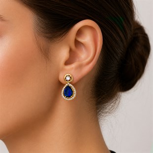 925 Ayar Gümüş Otantik Kristal Mavi Damla Taşlı Küpe