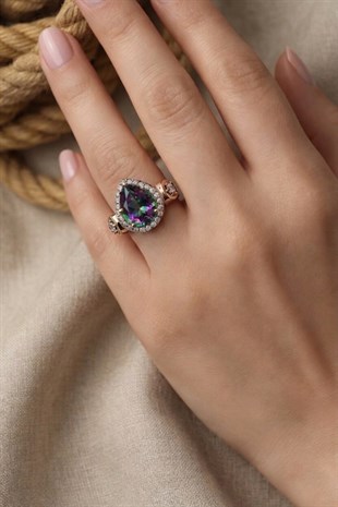 925 Ayar Gümüş Otantik Mistik Topaz Damla Taşlı Yüzük