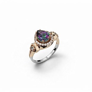 925 Ayar Gümüş Otantik Mistik Topaz Damla Taşlı Yüzük