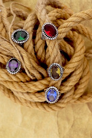 925 Ayar Gümüş Otantik Oval Safir Mavi Taşlı Hürrem Yüzük