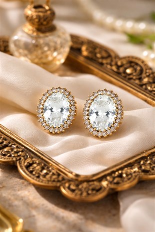 925 Ayar Gümüş Otantik Oval Taşlı Hürrem Sultan Küpe
