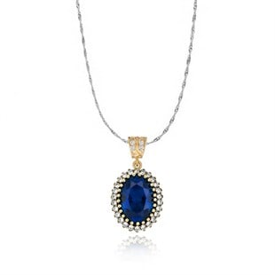 925 Ayar Gümüş Otantik Oval Taşlı Hürrem Kolye