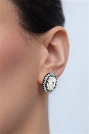 925 Ayar Gümüş Otantik Oval Taşlı Hürrem Sultan Küpe