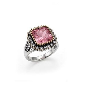 925 Ayar Gümüş Otantik Pembe Kare Ice Cut Taşlı Hürrem Yüzük