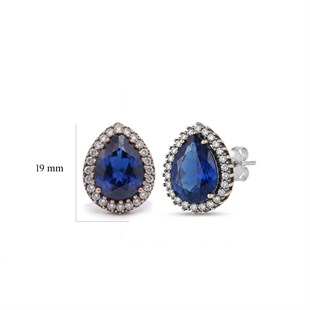 925 Ayar Gümüş Otantik Safir Mavisi Damla Taşlı Hürrem Küpe