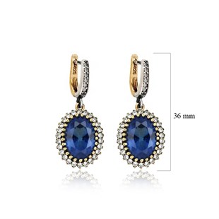 925 Ayar Gümüş Otantik Safir Mavisi Oval Taşlı Hürrem Küpe