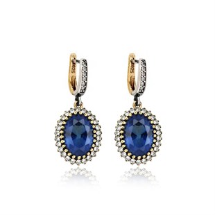 925 Ayar Gümüş Otantik Safir Mavisi Oval Taşlı Hürrem Küpe