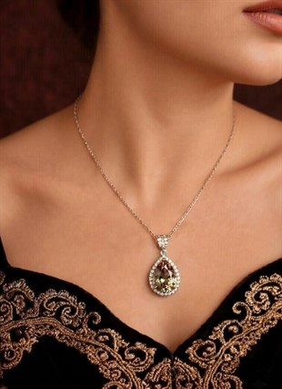 925 Ayar Gümüş Otantik Zultanit Damla Hürrem Kolye