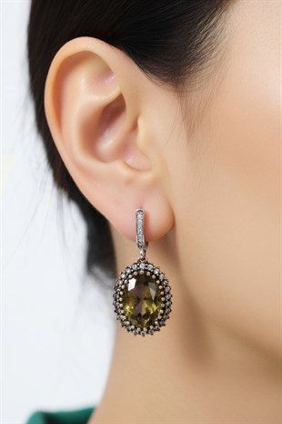 925 Ayar Gümüş Otantik Zultanit Oval Taşlı Hürrem Küpe