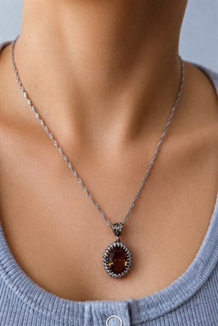 925 Ayar Gümüş Otantik Zultanit Oval Taşlı Hürrem Kolye