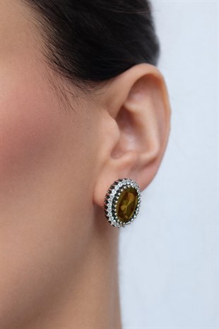 925 Ayar Gümüş Otantik Zultanit Oval Taşlı Hürrem Sultan Küpe