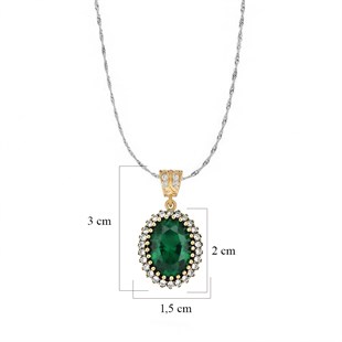 925 Ayar Gümüş Otantik Zümrüt Yeşili Oval Taşlı Hürrem Kolye