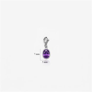 925 Ayar Gümüş Oval Ametist Taşlı Charm - Kolye Ucu