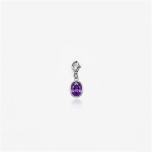 925 Ayar Gümüş Oval Ametist Taşlı Charm - Kolye Ucu