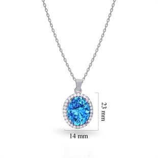 925 Ayar Gümüş Oval Aqua Taşlı Kolye