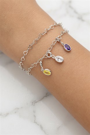 925 Ayar Gümüş Oval Beyaz Taşlı Charm - Kolye Ucu