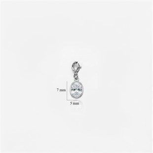 925 Ayar Gümüş Oval Beyaz Taşlı Charm - Kolye Ucu