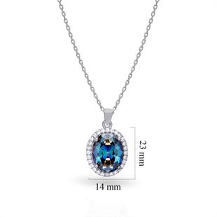 925 Ayar Gümüş Oval Blue Topaz Taşlı Kolye